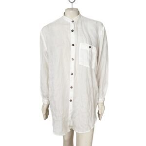VTG CAROLE LITTLE 100% Ramie Oversized Tunic Shirt  Lagenlook Minimalist  SZ L